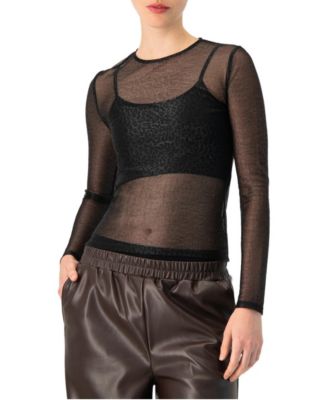 Women's Long-Sleeve Sheer Animal-Print Blouse