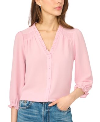 Women's Ruffled Button-Front 3/4-Sleeve Blouse