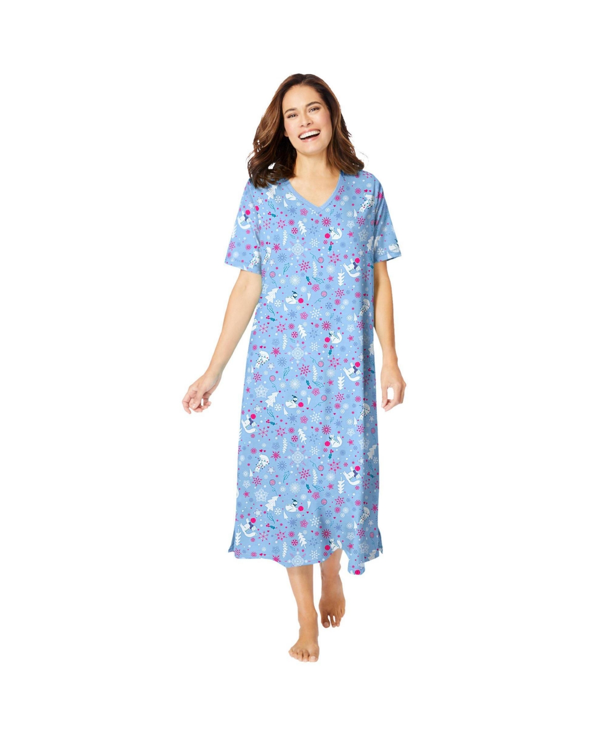 Dreams & Co. Women's Long Print Sleepshirt - Sky blue winter cat