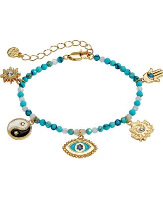 Healing Stone Charm Multi-Stone Sun, Lotus, Hamsa, Yin Yang & Evil Eye Bracelet