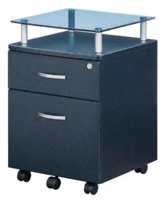 Graphite Rolling File Cabinet with Glass Top for Office Storage