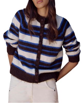 Women's Striped Long-Sleeve Cardigan Sweater