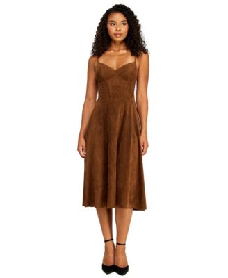 Juniors' Sweetheart Neck Suede Midi Dress