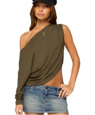 Plus Size Kaily Off-the-Shoulder Long-Sleeve Asymmetric Top