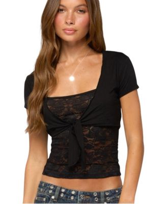 Women's Diah Lace Square Neck Tie-Front Top