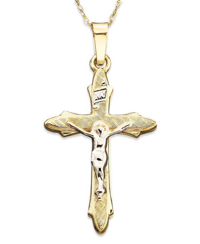 Macy's - Two Tone Crucifix Charm Pendant in 14k Yellow and White Gold