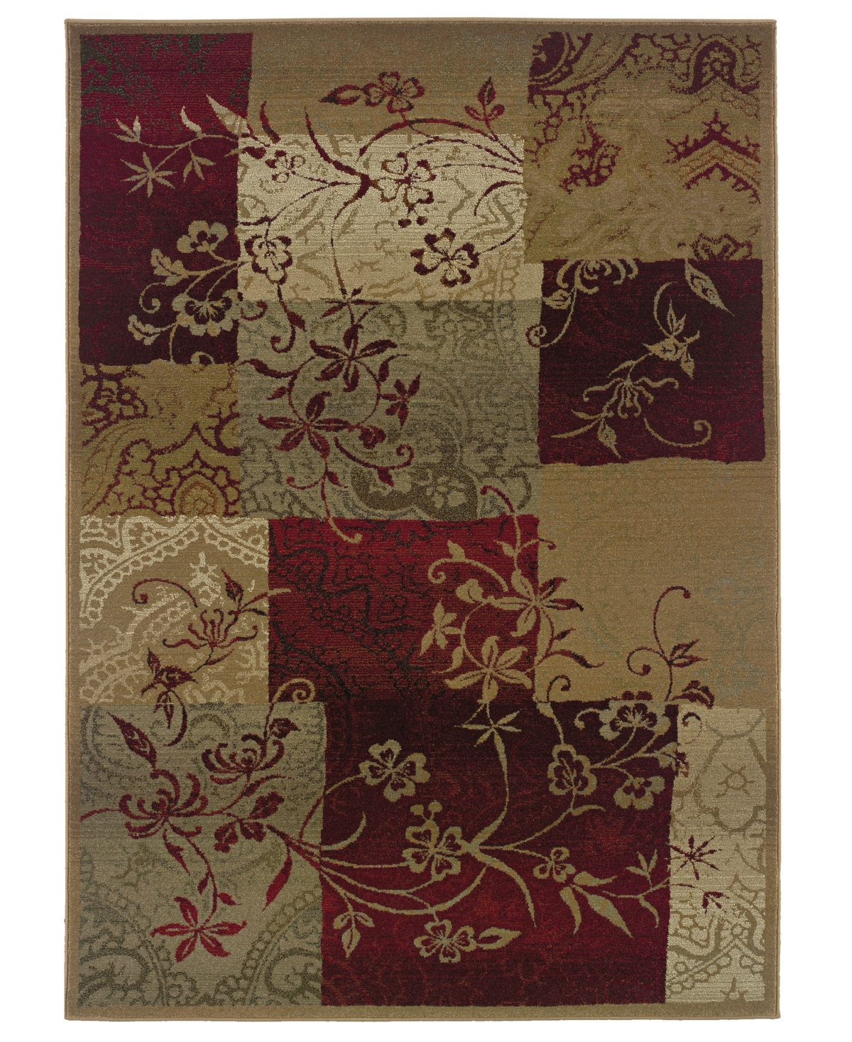 Closeout! Oriental Weavers Round Area Rug, Genesis 80X Patchwork Vines 8' - Natural / Maroon