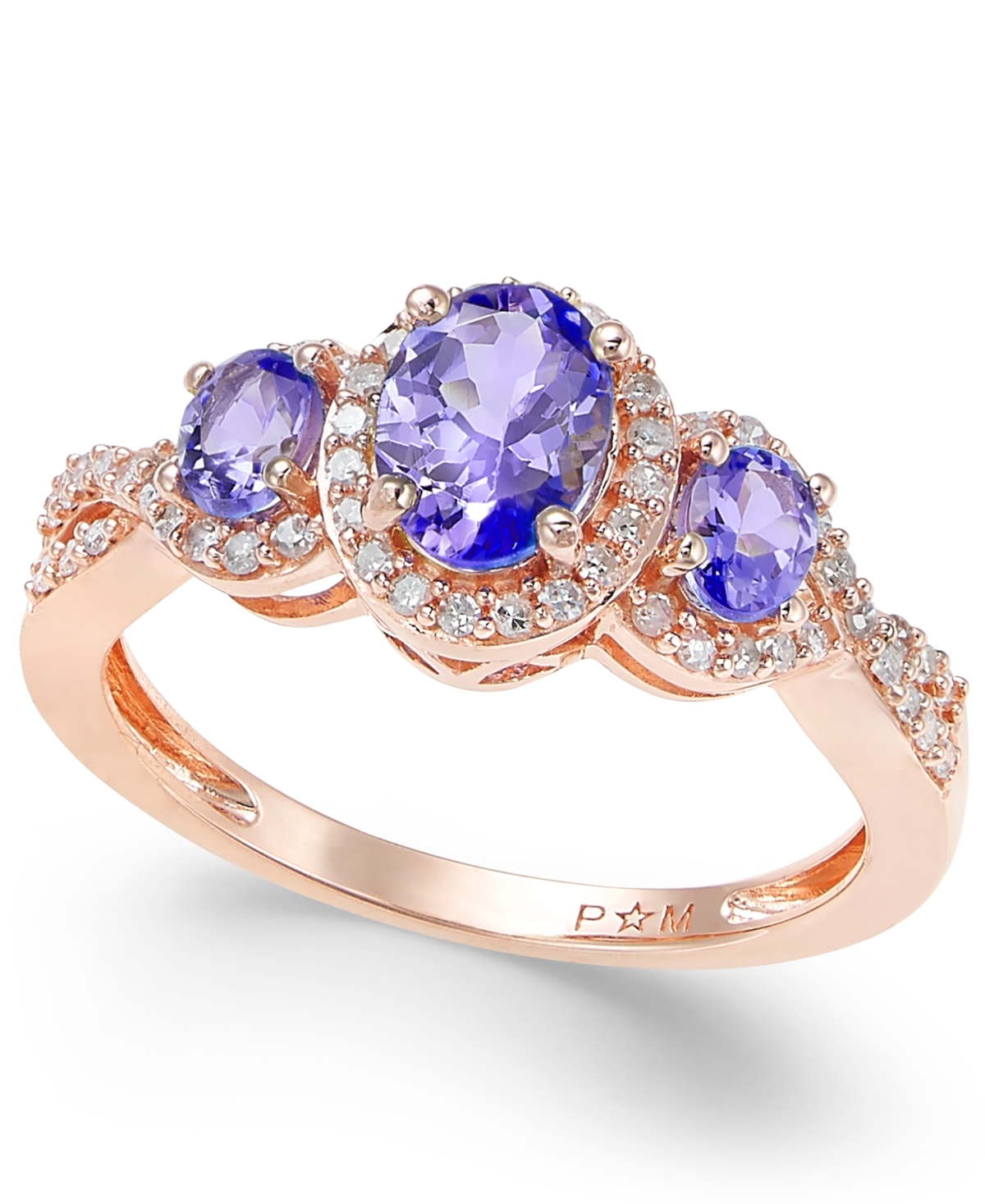 Macy's Sapphire (1-1/3 Ct. T.w.) & Diamond (1/4 Ct. T.w.) 3-stone Ring In 14k Gold (also In Ruby, Emerald & In Tanzanite,rose Gold