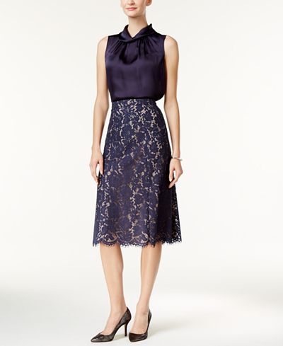 Anne Klein Satin Top & Lace Midi Skirt