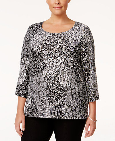 JM Collection Plus Size Floral Jacquard Top, Only at Macy's - Tops ...