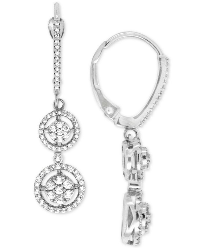 Macy's Diamond Double Cluster Drop Earrings (1/2 ct. t.w.) in 14k White ...