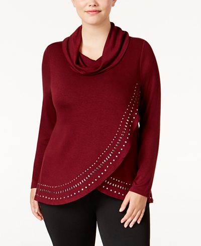 Belldini Plus Size Embellished Tulip-Hem Top