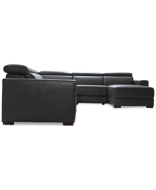Furniture Nevio 6pc Leather Sectional Sofa with Chaise, 1 Power Recliner and Articulating