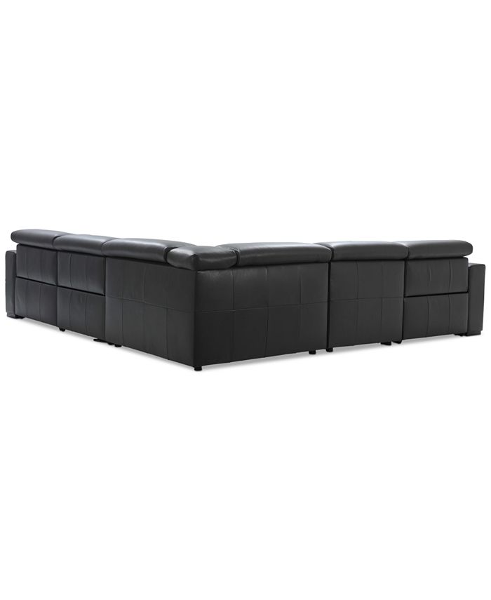 Furniture - Nevio 6-Pc. Leather "L" Shaped Sectional with 3 Power Recliners, Only at Macy's