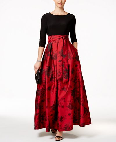 Jessica Howard Floral-Print Belted Ball Gown