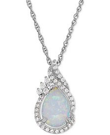 Lab-Created Opal (3/4 ct. t.w.) and White Sapphire (1/4 ct. t.w.) Teardrop Pendant Necklace in Sterling Silver