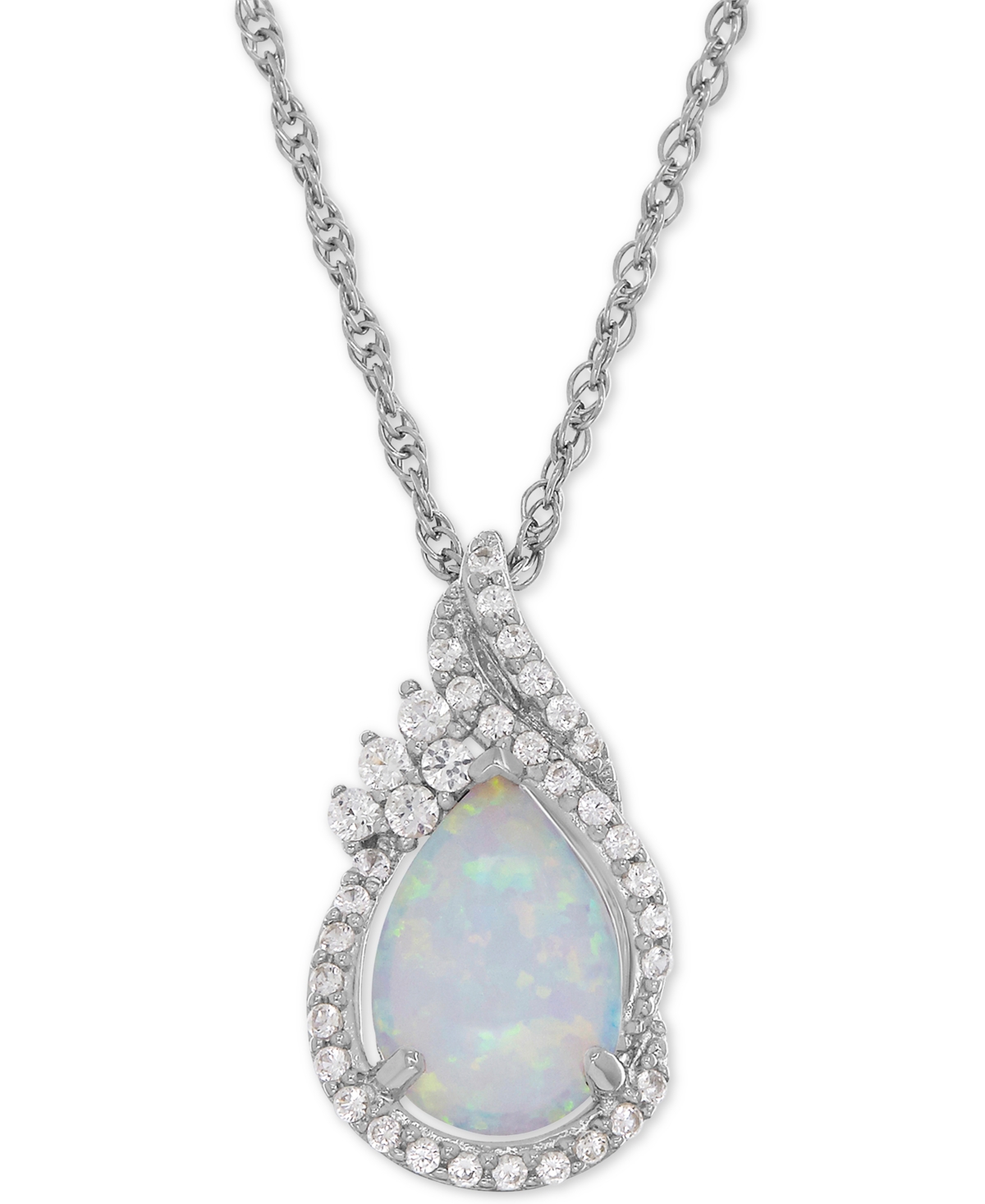 Macy's Lab-grown Opal (3/4 Ct. T.w.) And White Sapphire (1/4 Ct. T.w.) Teardrop Pendant Necklace In Sterlin