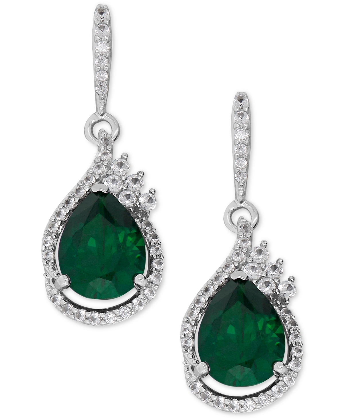 Macy's Lab-grown Emerald (2-3/4 Ct. T.w.) And White Sapphire (1/2 Ct. T.w.) Drop Earrings In Sterling Silve