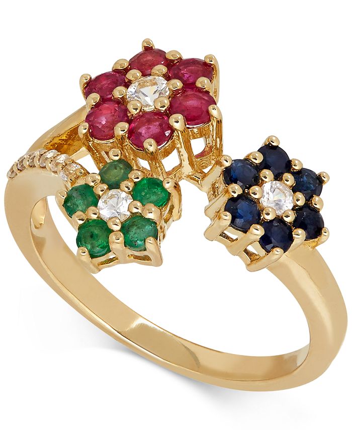 Macy's - Multi-Gemstone (1-3/8 ct. t.w.) Floral Ring in 14k Gold