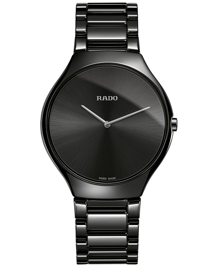 Rado Unisex Swiss True Thinline Black Ceramic Bracelet Watch 39mm ...