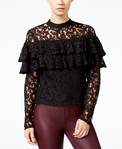 chelsea sky Lace Cutout-Back Ruffled Top, Only at Macy's