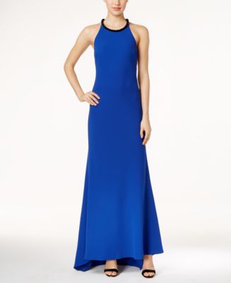 Calvin klein open back halter gown online