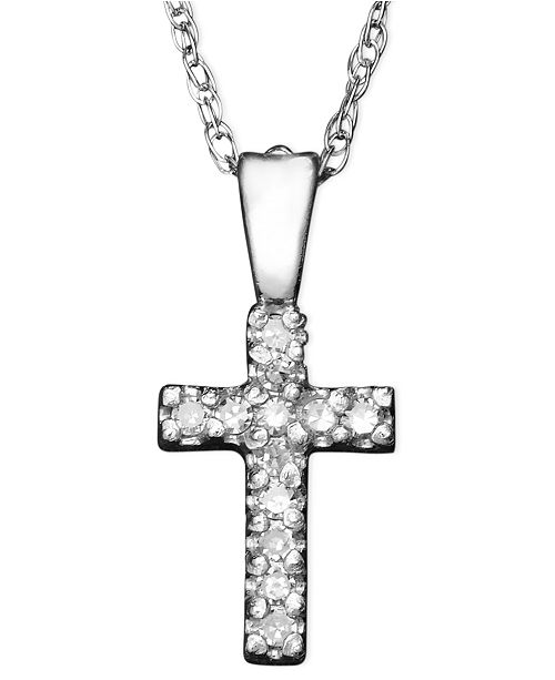 Macy's Children's 14k White Gold Pendant, Diamond Accent Cross