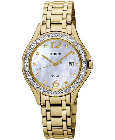 Seiko Women's Solar Gold-Tone Stainless Steel Bracelet Watch 29mm SUT314