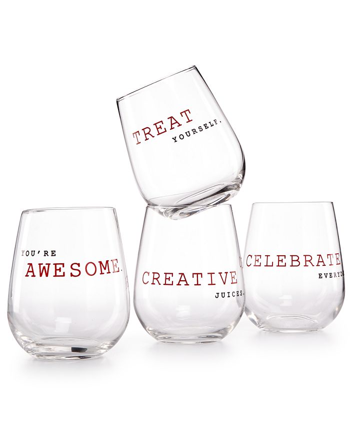 The Cellar CLOSEOUT! Sentiments 4Pc. Stemless Wine Glass Set, Created