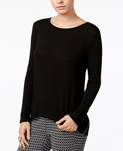 Bar III Zip-Back Mixed-Media Top, Only at Macy's