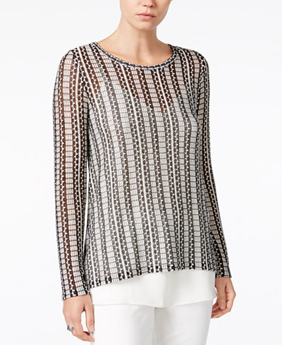 Bar III Printed Contrast Top, Only at Macy's