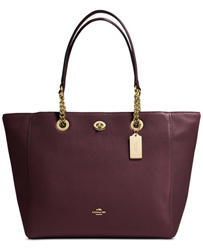 COACH Turnlock Chain Tote in Polished Pebble Leather