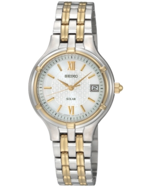 Seiko Watch, Women's Solar Two Tone Bracelet 28mm SUT020