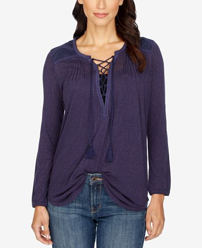 Lucky Brand Lace-Up Peasant Top