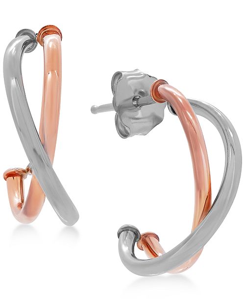 Macy's Crisscross JHoop Earrings in 10k White/Rose Gold, Rose Gold