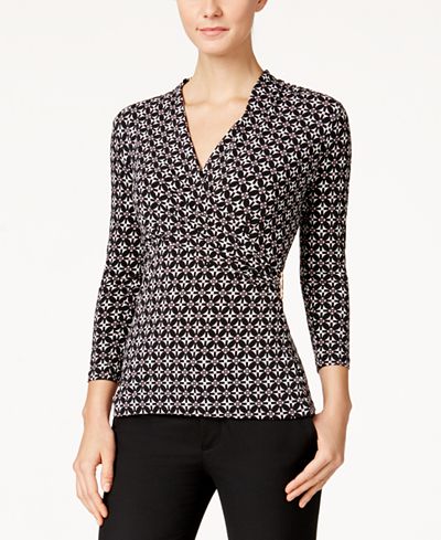 Charter Club Printed Crossover Top, Only at Macy's