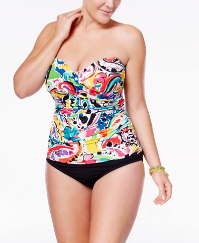 Anne Cole Plus Size Strapless Tankini Top & High-Waist Bottoms