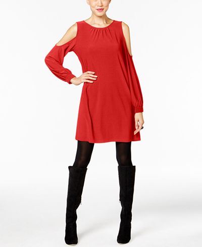 ECI Crepe Cold-Shoulder Shift Dress