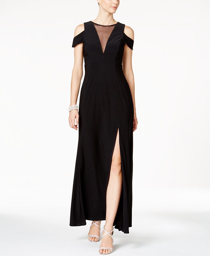 Nightway Petite Illusion Cold-Shoulder Gown - Macy's