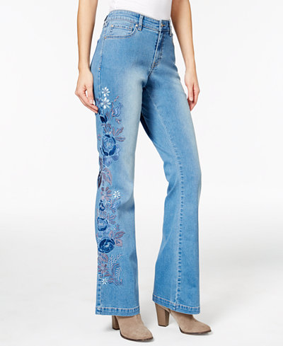 INC International Concepts Embroidered Indigo Wash Flare-Leg Jeans, Only at Macy's