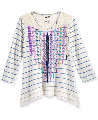 Belle Du Jour Lace-Trim Graphic-Print Top, Big Girls (7-16)