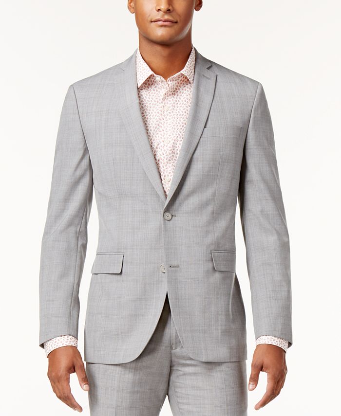 Bar III Men's Slim-Fit Light Gray Plaid Suit Jacket, Created for Macy's ...