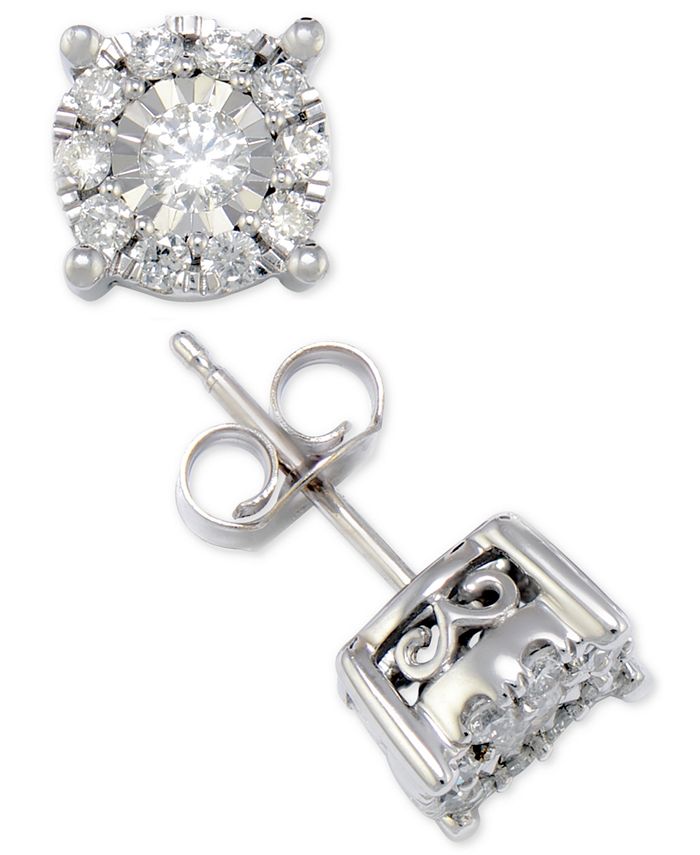 Macy's Diamond Halo Stud (1/3 to 1 ct. .) Earrings in 14k Gold & Reviews  - Earrings - Jewelry & Watches - Macy's