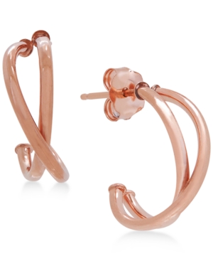 image of Crisscross J-Hoop Earrings in 10k White/Rose Gold, Rose Gold, White Gold or Gold, 1/2 inch