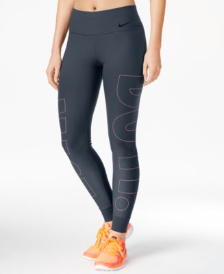 nike training power leggings in black print with mesh panels