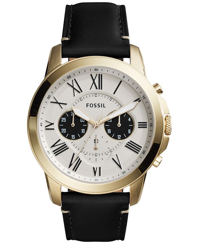 Fossil Men's Chronograph Grant Black Leather Strap Watch 44mm FS5272