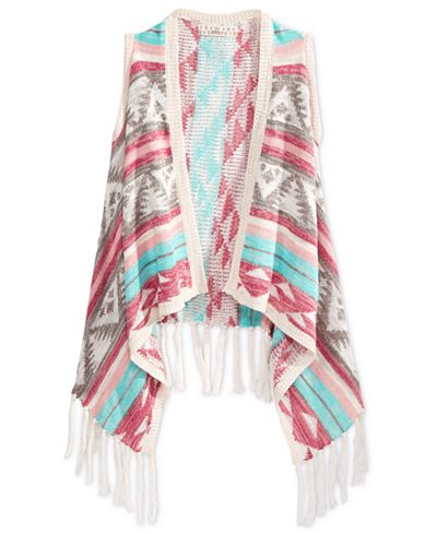 Pink Republic Fringe-Trim Drape-Front Vest, Big Girls (7-16)