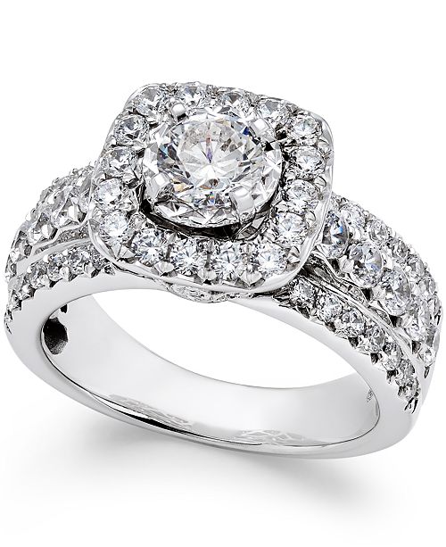 Macy&#39;s Diamond Halo Engagement Ring (2 ct. t.w.) in 14k White Gold & Reviews - Rings - Jewelry ...