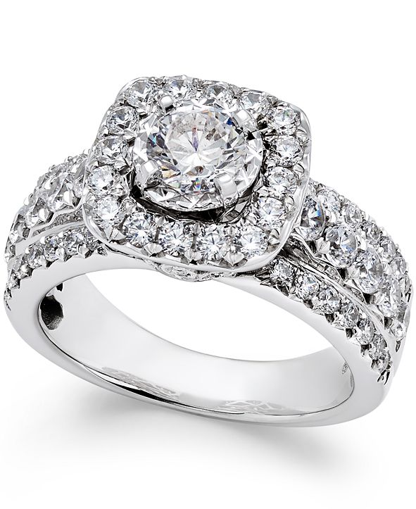 Macy's Diamond Halo Engagement Ring (2 ct. t.w.) in 14k White Gold ...