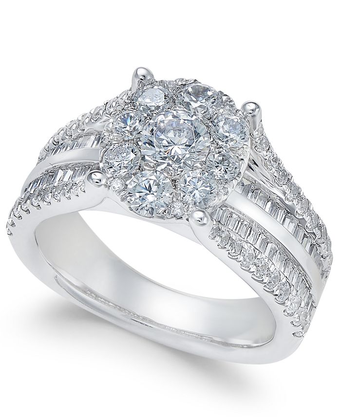 Macy's Diamond Cluster Engagement Ring (2 ct. t.w.) in 14k White Gold